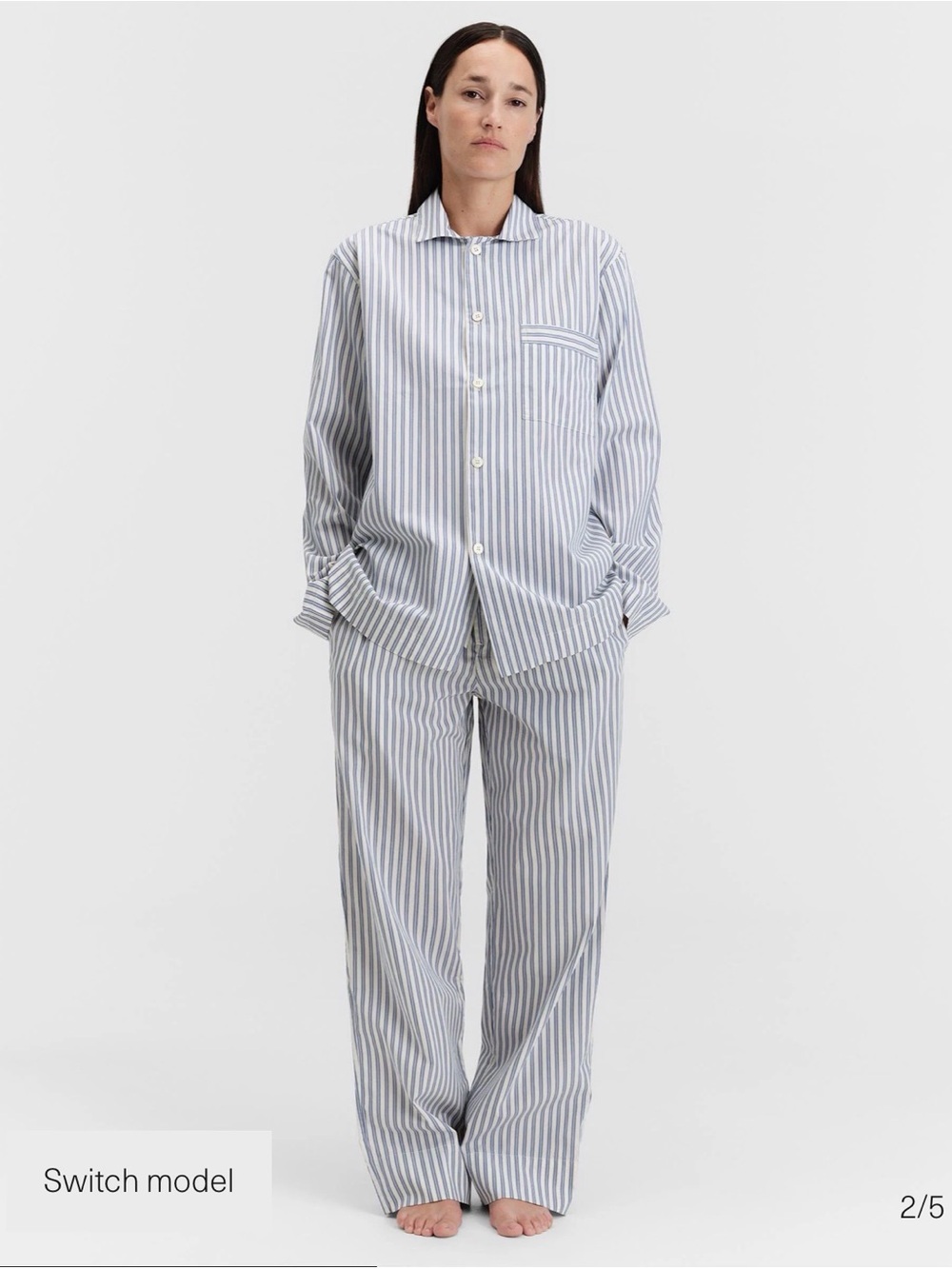 TEKLA Striped Wide-Leg Pajama Pants in Light Blue & White Size M